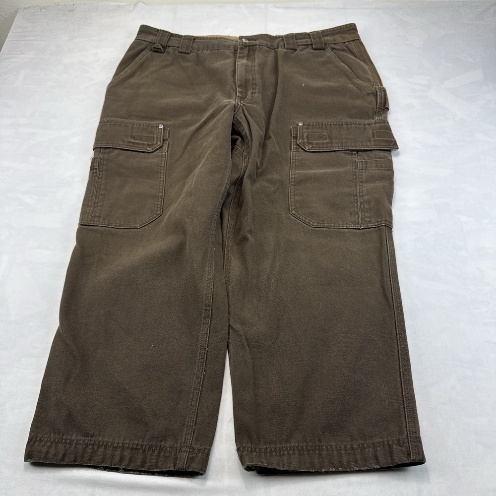 Duluth Trading Co Men's 44x28 Brown Cargo Work Pants 100% Cotton Utility Rugged
